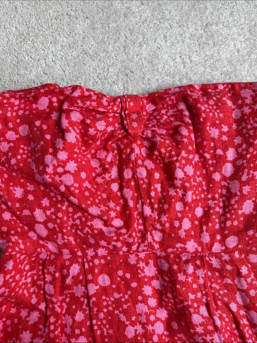J. Crew Pink and Red Linen Strapless Dress